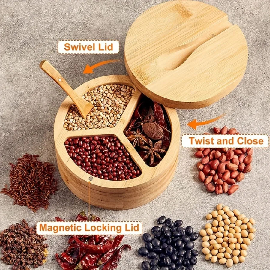Bath Salts Jar - Toples Bumbu Kayu Berlapis Bambu, Toples