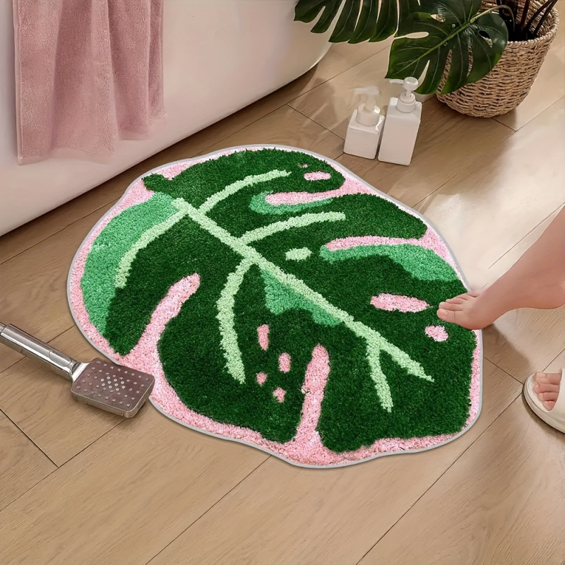 Zara Home Bathroom Rug - VIKAMA Karpet Mewah Daun Tropis Merah