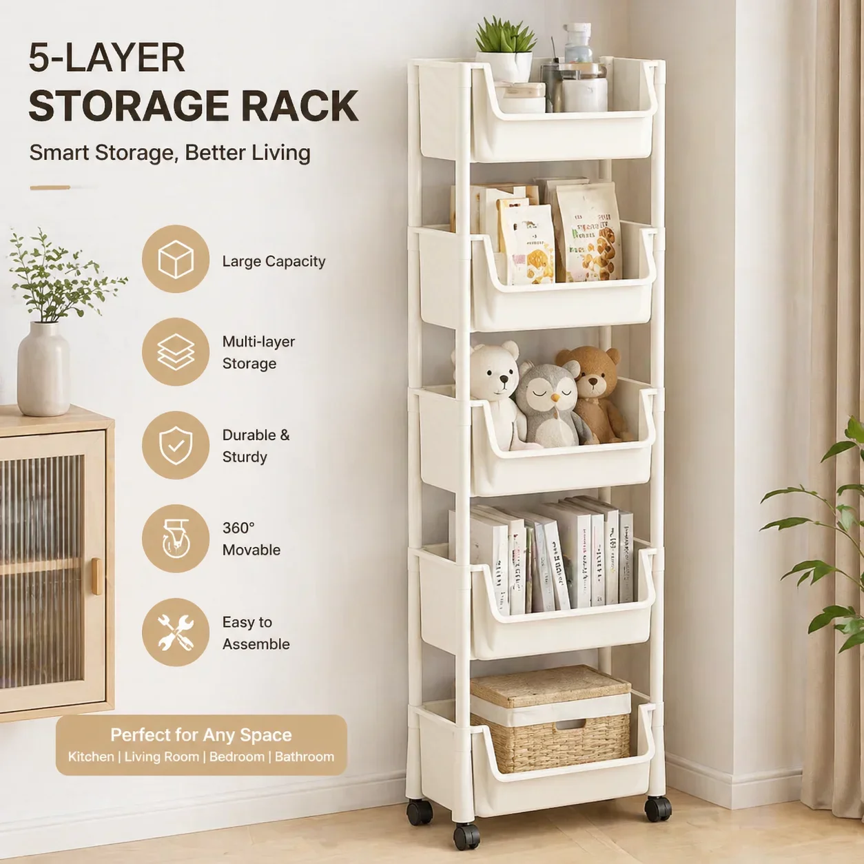 Rak Buku Trolley, Rak Penyimpa - Home Goods Bathroom Cabinets ulasan dan harga